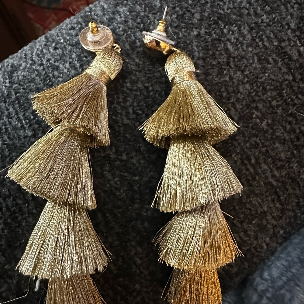 BaubleBar Gold Tiered Tassel Earrings